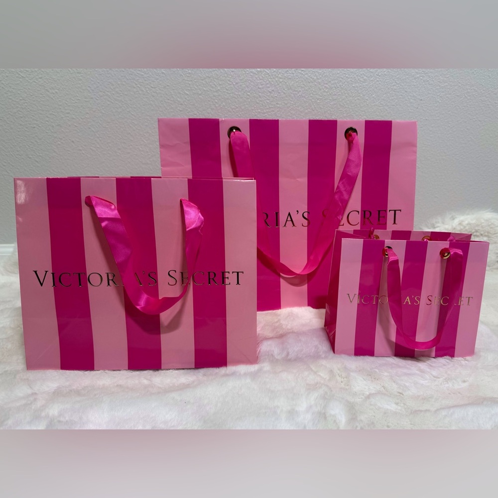 Victoria's Secret Pink Striped Gift Bag Large, Medium & Small Shopping Bags
